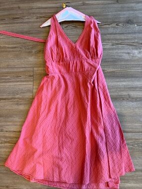 Ashley Stewart Coral Pink V-Neck Midi Dress